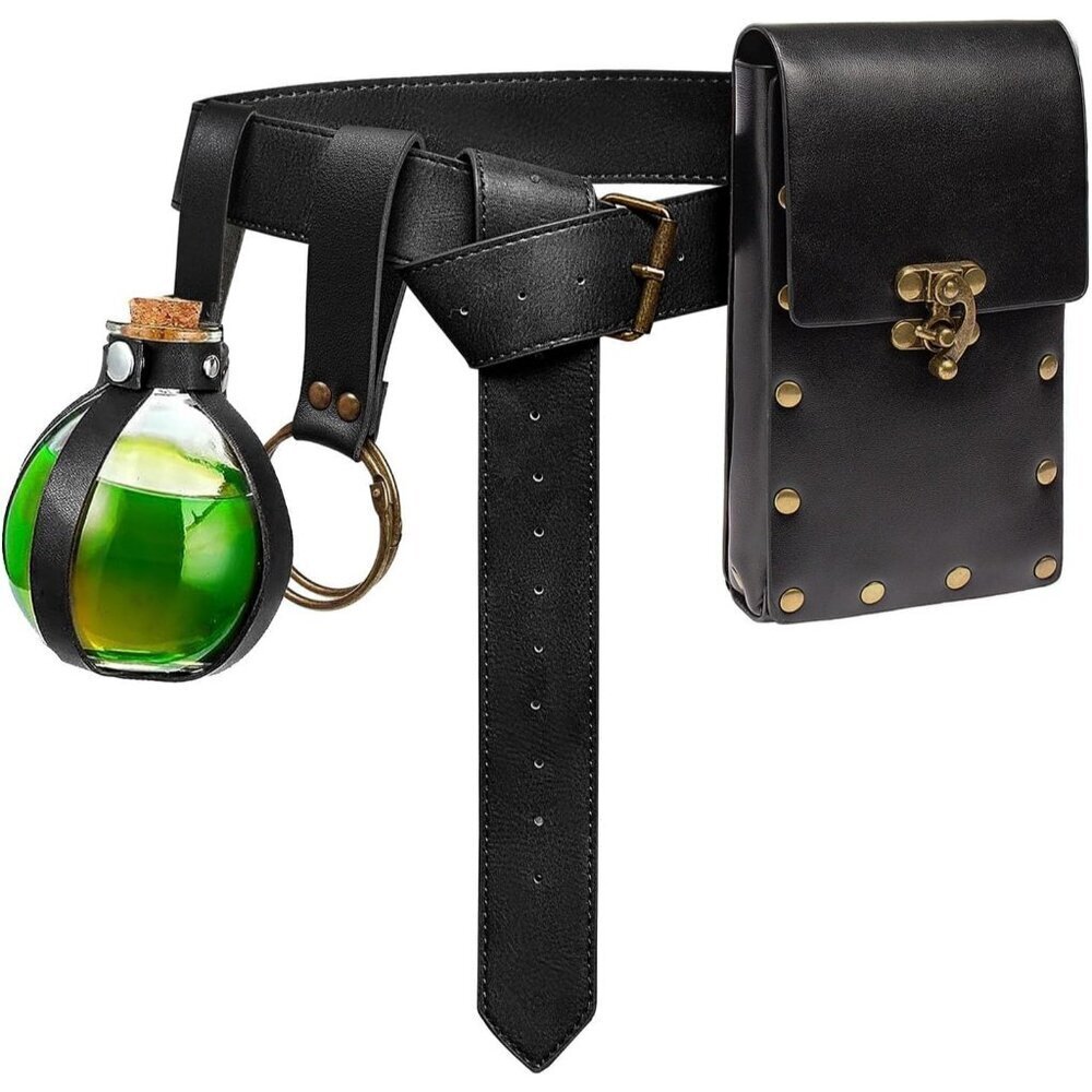 Steampunk 3 Black Leather Belt Pouch Waist Bag Medieval Phone Holder CosplayX
